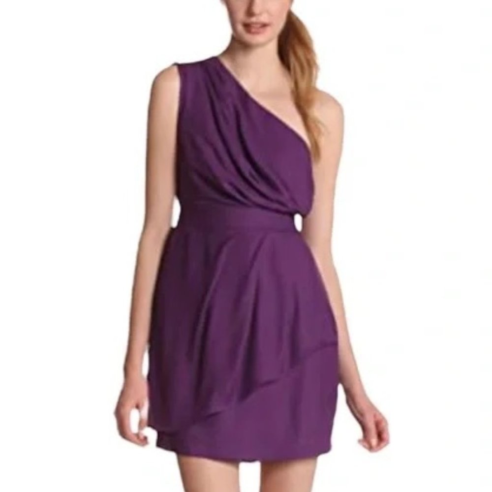 BCBGeneration Pleated One Shoulder Satin Cocktail Dress | Sz 6 | Purple
